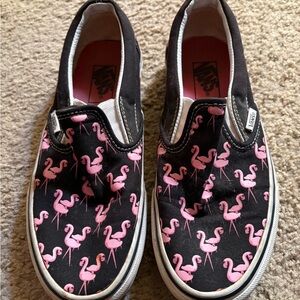 Vans Black and Pink Flamingo Slip-On Sneakers